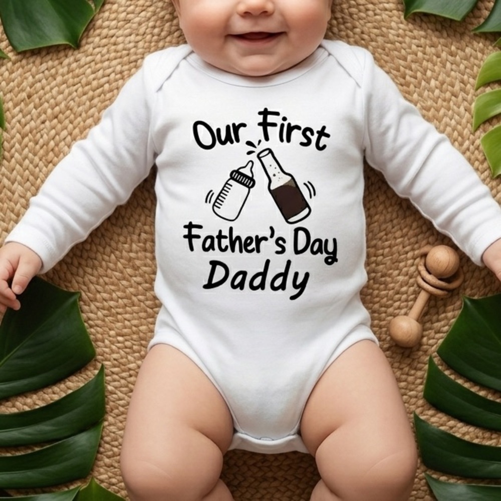 NWT “Our first Fathers Day, Daddy" Baby Onesie - White - Size 12-18m